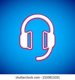 White Headphones icon isolated on blue background. Earphones. Concept for listening to music, service, communication and operator.  Vector