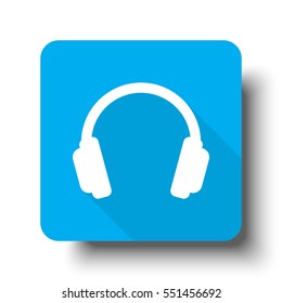 White Headphones icon on blue web button