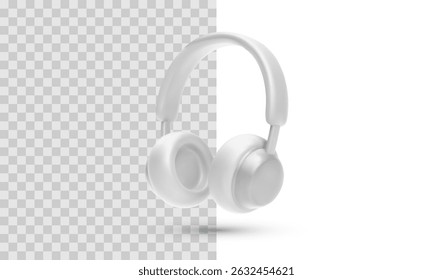 White Headphones Icon With Smooth Cushions And Flexible Band, Ideal For Music, Audio, Podcast, And Entertainment Interface Design. Minimal 3D Style. Vector Illustration.
