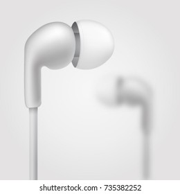 White headphones on a light background. Realistic 3D vector illustration. Concept of background for music quotes. Transparent of gray/white background. EPS10