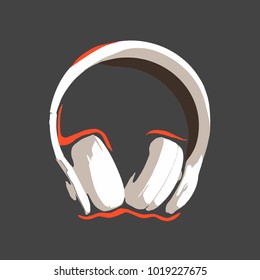 White headphones with orange inserts on a dark background.