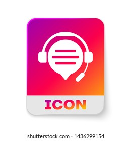 White Headphones with speech bubble chat icon isolated on white background. Support customer service, hotline, call center, faq, maintenance. Rectangle color button. Vector Illustration