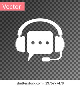 White Headphones with speech bubble icon on transparent background. Support customer services, hotline, call center, guideline, faq, maintenance, assistance. Vector Illustration