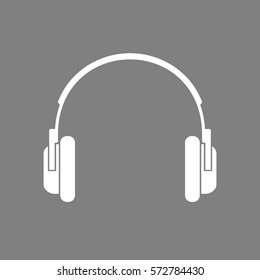 White headphones vector icon on grey background