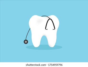 White healthty tooth model with stethoscope.