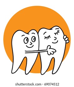 White healthy teeth are smiling, hugging, happy are not ill