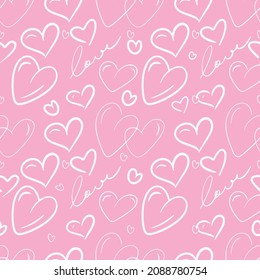 White heards in pink background seamless pattern for valentine cardsor baby textile