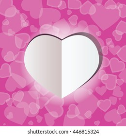 White heart 3D on the pink background and pink bokeh