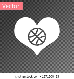 White Heart with basketball ball inside icon isolated on transparent background. Basketball love.  Vector Illustration