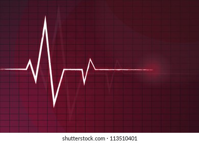 White Heart Beats Cardiogram on Red background