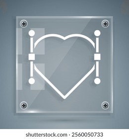 White Heart with Bezier curve icon isolated on grey background. Pen tool icon. Square glass panels. Vector Illustration