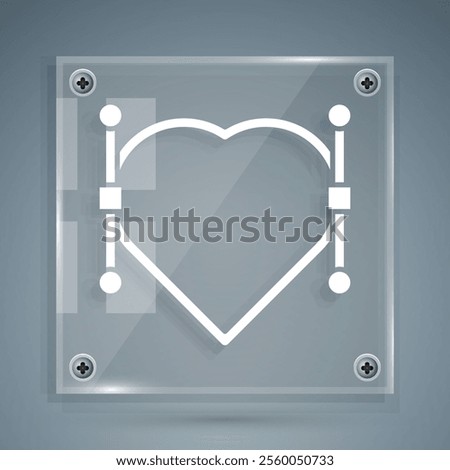 White Heart with Bezier curve icon isolated on grey background. Pen tool icon. Square glass panels. Vector Illustration