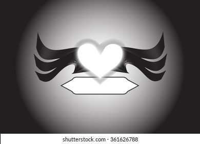 White Heart Black Wings with Label Vector