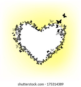 White heart of butterflies. Vector