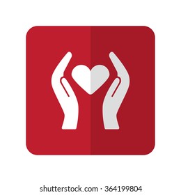 White Heart care flat icon on red rounded square on white