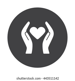 White Heart care icon on black button isolated on white