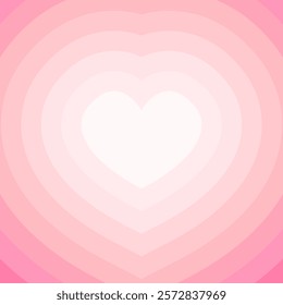 White heart in the center of layered pink and lavender concentric heart shapes. Abstract Valentine-themed background design. Valentine's Day and love concept.