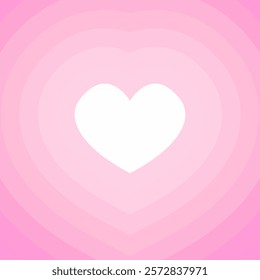 White heart in the center of layered pink and lavender concentric heart shapes. Abstract Valentine-themed background design. Valentine's Day and love concept.