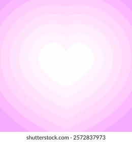 White heart in the center of layered pink and lavender concentric heart shapes. Abstract Valentine-themed background design. Valentine's Day and love concept.