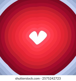 White heart at the center of vivid red gradient rings, framed by soft blues. A striking design evoking passion and emotion. Perfect for love or Valentine's themes.