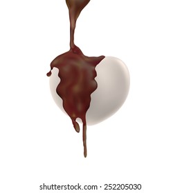 White heart with chocolate melt, Vector valentine's concept