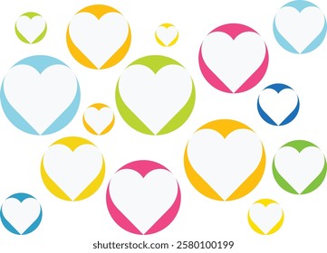 white heart in circle color seamless pattern, heart vector illustration.