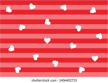 White heart confetti seamless pattern on striped background