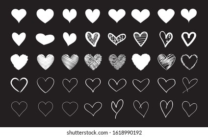 White heart contour vector. Hand drawn love icon isolated. Paint brush stroke heart icon. Hand drawn vector for love logo, heart symbol, doodle icon and Valentine's day. Painted grunge vector shape