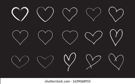 White heart contour vector. Hand drawn love icon isolated. Paint brush stroke heart icon. Hand drawn vector for love logo, heart symbol, doodle icon and Valentine's day. Painted grunge vector shape