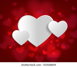  White heart and copy space with paper craft art style on bokeh background in vector illustration. Concept design for greeting card, banner, template for Valentine or love event