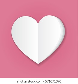 White heart cut out from paper. Love and romantic background. Art design for Valentine's Day card, web, banner, poster, flyer, brochure, print. Can be used for Mother's and Women's Day Greetings.