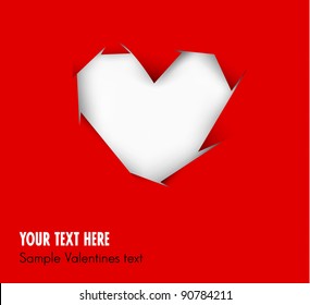 White Heart cut out of red paper - vector valentines card