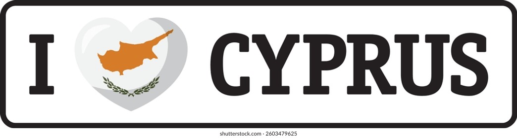 White heart with Cyprus flag and black I love Cyprus writing with rounded corners