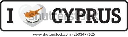 White heart with Cyprus flag and black I love Cyprus writing with rounded corners