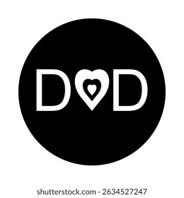 Corazón blanco y letras 'DAD' dentro de un círculo negro sólido.