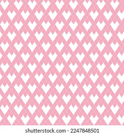 White heart in diamond shape on pink background. Happy Valentine's day. Heart pattern on pink backdrop.
