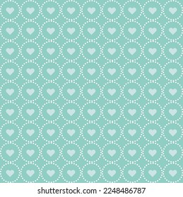 Corazón blanco en círculo de línea de puntos blancos sobre fondo verde. Feliz Día de San Valentín. Patrón cardíaco sobre fondo verde.
