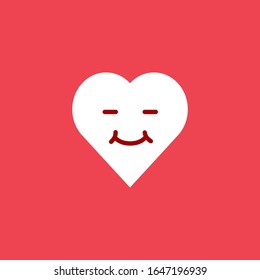 White heart with emotions on a red background. Emoji happy heart