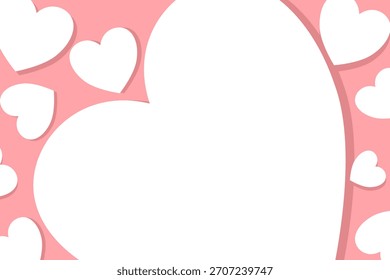 White Heart Frame on Cute Pink Background. Blank Template with Copy Space for Valentine card 