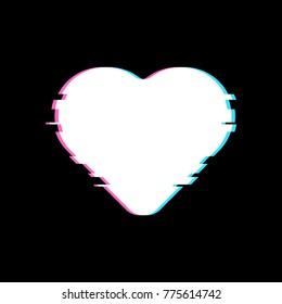 White Heart in Glitch Style. Vector Heart Illustration with Glitch Effect, Modern and Trendy Silhouette