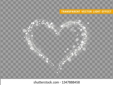 White heart of glitter light effect. Glowing sparkling particles on transparent background. Sparkle stardust. vector illustration.