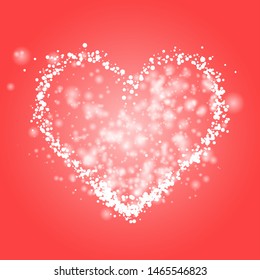 White heart of glitter light effect. Sparkling particles on coral red background. Sparkle stardust vector illustration