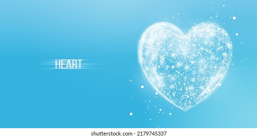 White heart. Happy Valentine's day concept. Wireframe low poly style. Abstract modern 3d vector illustration on blue background.