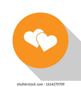 White Heart icon isolated on white background. Romantic symbol linked, join, passion and wedding. Valentine day symbol. Orange circle button. Vector Illustration