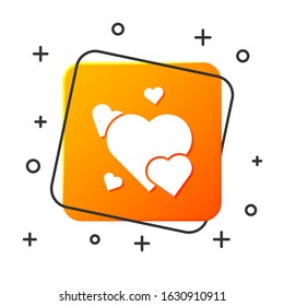 White Heart icon isolated on white background. Romantic symbol linked, join, passion and wedding. Valentine day symbol. Orange square button. Vector Illustration