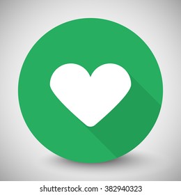 White Heart icon with long shadow on green circle