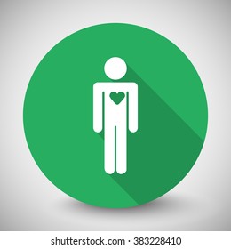 White Heart icon with long shadow on green circle