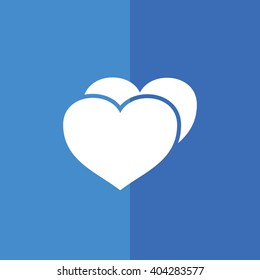 White heart icon vector illustration. Blue background