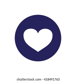 White heart icon vector illustration. Blue circle. Blue button