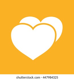 White heart icon vector illustration. Yellow background